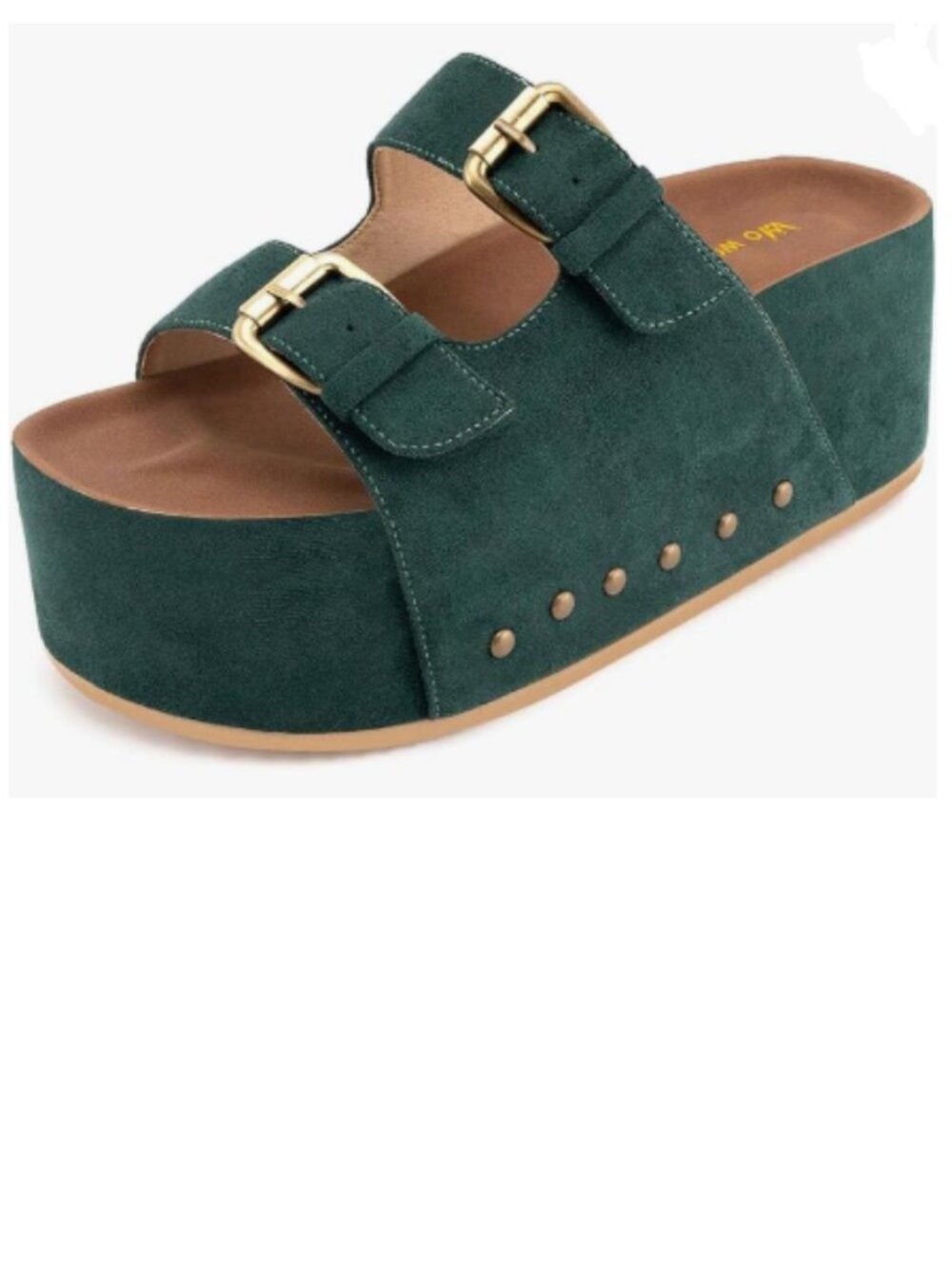Wo Wagas Dark Green  Buckle Strap Mules Platform Slippers Chunky Mid Heel Sandal